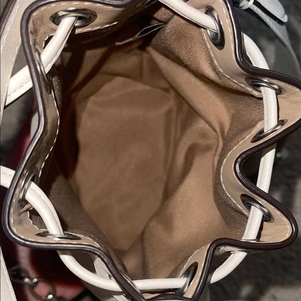 Coach Chalk Color Leather Mini Drawstring Bucket Bag with Logo Strap - Picture 6 of 10